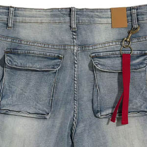 OEM ODM High Quality Custom Men's Summer Street Wear Baggy <b>Denim</b> <b>Cargo</b> <b>Shorts</b> Mid Waist Solid Pattern Drawstring Closure - Product Image 6