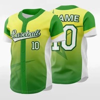 Jersey Baseball Unisex Lengan Pendek Cetak Sublimasi Kancing Depan Hijau Kuning 10 Dewasa Regular Fit Bernapas