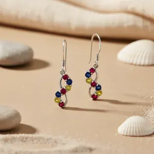 Boucles d'oreilles pendantes en argent 925 avec pierres précieuses pour femmes, bijoux fantaisie colorés - Product Image 1