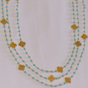 Chaîne de chapelet plaqué or avec perles turquoises et suiveur de feuilles, chaîne de perles de fil de perles Rondelle pour la fabrication de bracelets de bijoux - Product Image 4