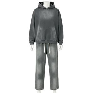 Conjunto de Sudadera con Capucha y Pantalones Deportivos con Efecto Desgastado por el Sol, Personalizado al por Mayor, Estilo Casual con Hombros Caídos, Unisex - Product Image 3