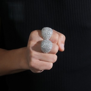 <b>Mens</b> 925 <b>Silver</b> Moissanite Oval Cluster Statement <b>Ring</b> Iced Pave Luxury Cocktail <b>Ring</b> White Gold Finish Handmade - Product Image 1