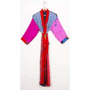 Kimono de seda India Vintage para mujer, bata de ducha con cuello en V, cierre con cordón, longitud completa, suave, transpirable, elegante, verano y otoño - Product Image 4