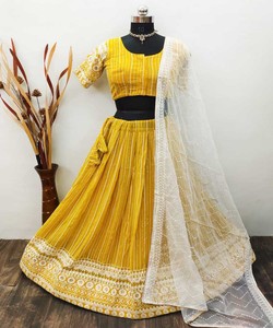 Vêtement ethnique indien à prix de gros lourd Georgette Lehenga Choli avec broderie Séquence travail Dupatta Wedding Wear Saree vêtement - Product Image 3