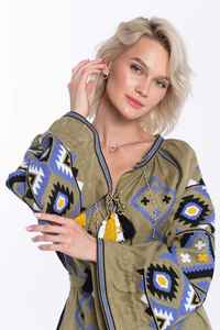 Women's Fashionable Summer <b>Kaftan</b> Wholesale Light Color Embroidered <b>Long</b> Dress Formal Ethnic Ukrainian Print on Linen Satin - Product Image 3