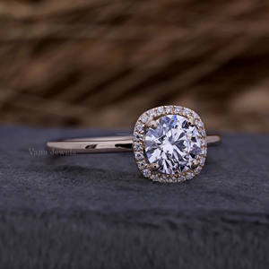 IGI certifié 14K or massif coupe laboratoire diamant Halo bague de fiançailles quatre broches réglage mariage anniversaire cadeau pour les femmes - Product Image 5