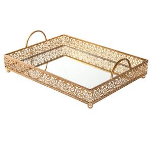 Bandeja de Servicio Redonda Decorativa de Vidrio Transparente con Acabado Dorado para Servir Aperitivos y Desayunos de Diseño Moderno - Product Image 3