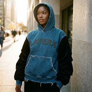 Sudadera con Capucha de Invierno para Mujer 2026, 500gsm, Algodón, Terciopelo, Denim, Estampado 3D, Top Corto, Estilo Urbano, Fabricante - Product Image 5