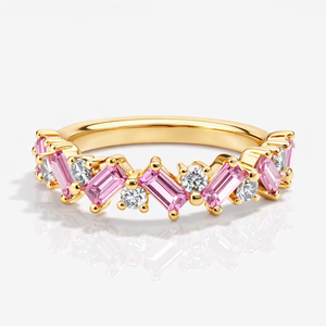 Anillo de Eternidad SHREYA DIAM en Oro Rosa y Plata 925 con Corte Esmeralda, Zafiro Rosa y Diamantes, Anillo Romántico para Mujer - Product Image 3