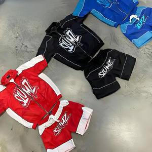 Chaqueta cortavientos con cremallera para hombre con logotipo bordado personalizado, conjunto de pantalones cortos, conjuntos de chándales cortos para exteriores de poliéster y nailon para hombre - Product Image 2