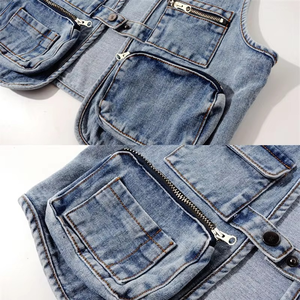 2025 nuevo chaleco vaquero Chaquetas Mujer primavera otoño bolsillo Jean chaleco sin mangas tanque colegiala prendas de vestir exteriores Casual Tops - Product Image 6