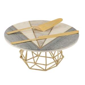 Soporte decorativo para servidor de pasteles con parte superior de mármol blanco de calidad superior con Base de madera Soporte para servir Pasteles de cumpleaños de diseñador moderno - Product Image 6