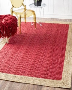 Alfombra de yute Natural 100% de alta venta, alfombra de puerta de suelo de algodón de yute amarillo hecha a mano, alfombras de yute rojo para juegos de sala de estar - Product Image 1