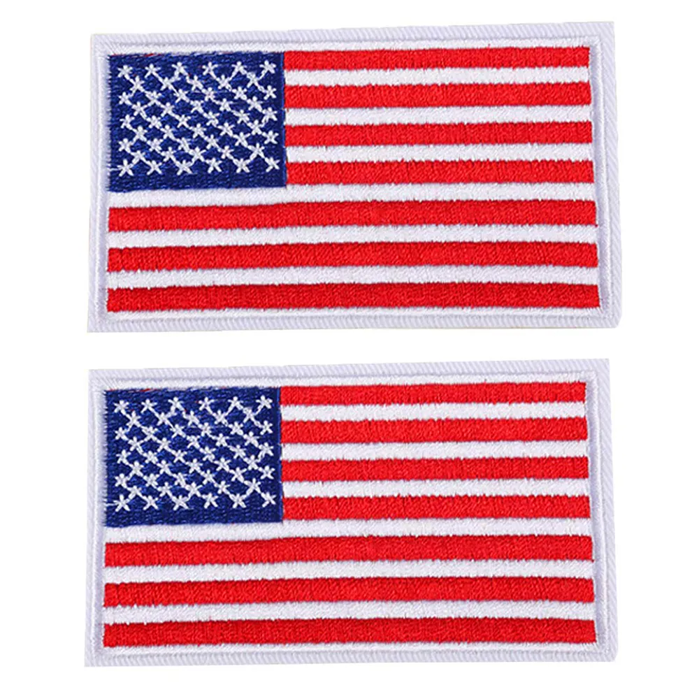 Best Selling American Flag Embroidered Patch White Border United States Embroidery Badges Made in Pakistan