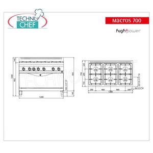 Cuisinière à gaz 6 brûleurs avec four à gaz, 43,5 kW - Product Image 2