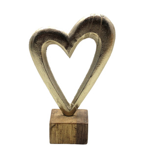 Sculpture de coeur en aluminium décorative de mariage moderne Base en bois carrée Nickel brut couleur argent antique Art en métal fabriqué à la main - Product Image 3