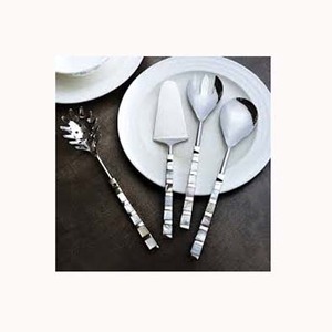 Service de vaisselle écologique en acier inoxydable avec bord poli miroir doré manche en céramique noire couverts élégants pour restaurants - Product Image 3