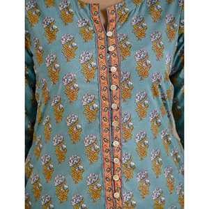 Sea Green Block Printed Aline <b>Kurti</b> Traditional Indian Ethnic Long Cotton <b>Kurti</b> for Daily Wear Parties Floral Stitched Rayon - Product Image 2