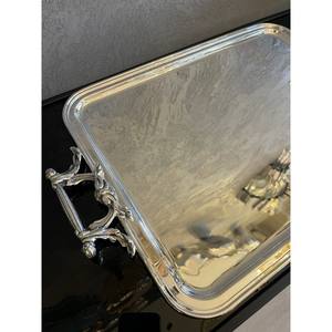 Plateau de service rectangulaire de luxe en gros, matériau en laiton de haute qualité, plaqué argent, écologique, durable, passe au lave-vaisselle - Product Image 2