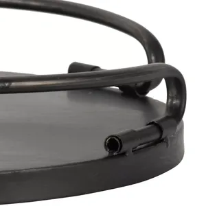 Bandeja redonda de metal negro con base de madera, perfecta para exhibir jarrones, mesa de comedor elegante para servir y decoración del hogar, uso de la India - Product Image 4