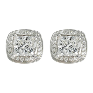 Pendientes de Halo clásicos de alta calidad, pendientes de tuerca de diamante de corte redondo y princesa cultivada en laboratorio de oro de 14K para regalo de boda - Product Image 1