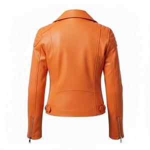Wholesale Real Leather Orange Motorbike Jacket Women Custom Design <b>Ladies</b> Biker <b>Coat</b> Bulk Order High End Professional Quality - Product Image 3