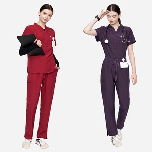 Uniformes elásticos Hospital Scrubs Venta al por mayor Uniformes Traje Mujeres Enfermera Scrubs Scrub Trajes Colores Hospital Uniforme Diseños - Product Image 1