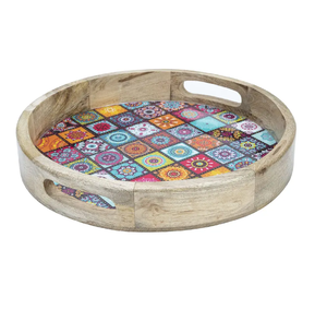 Bandeja para servir de madera de acacia natural 100% con base impresa aspecto de diseñador artículos de fiesta bandeja para servir artículos de bebida más vendida - Product Image 2