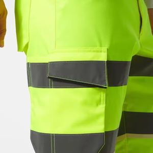 Eo đàn hồi khả năng hiển thị cao màu vàng phản chiếu quần short an toàn unisex Trọng lượng nhẹ hàng hóa thoáng khí bảo hộ lao động với công cụ lưu trữ - Product Image 4