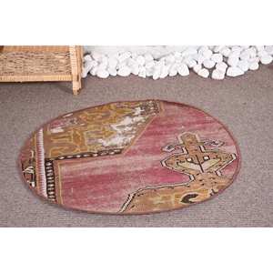 Alfombra de lana rosa vintage de 2,4x2,4 pies, hecha a mano, área rectangular grande con diseño de retazos para decoración de sala de estar, respaldo de látex - Product Image 2