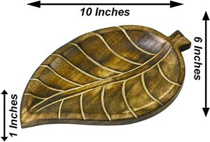 Plateau en bois décoratif en forme de feuille pour servir des collations Fruits Sculpture à la main Cadeaux pour la maison - Product Image 3