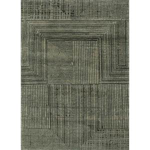 Alfombra Kavi Verde de Lana y Seda de Bambú Anudada a Mano, Colección Project Error, Diseño Geométrico Clásico para el Hogar, Rectangular de 9x12 para Pasillo, 10mm - Product Image 1