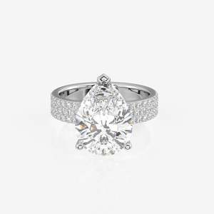 9K Gold <b>Ring</b> with Pear Cut Lab Grown Diamond Three Layer Pave Asscher Radiant & Emerald Cut Platinum Cluster Engagement <b>Ring</b> - Product Image 5