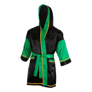 Traje de Taekwondo y Boxeo Knockout Champ, Bata y Pantalones Cortos con Capucha, Negro y Dorado, Satén de Poliéster, Secado Rápido, Transpirable, Logotipo Personalizado - Product Image 2