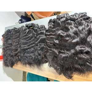 100% Material de encaje de donante de templo indio crudo-Cutículas vírgenes HD alineadas Paquete de pelo ondulado natural de trama doble sin procesar 30 pulgadas - Product Image 2