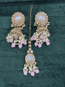 Ensemble de collier de bijoux fantaisie en pierre Kundan plaqué or - Product Image 2