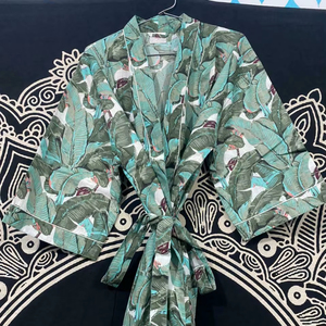 Kimono de algodón con estampado Floral hecho a mano para mujer, albornoz largo bohemio Hippie, vestido étnico, Tops, verano, Floral, otoño y primavera - Product Image 1