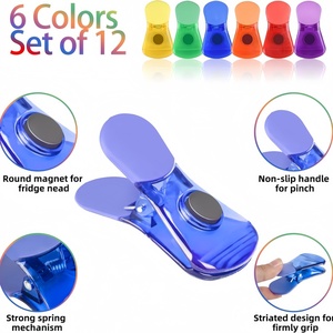 Clips Magnéticos para Bolsas, Juego de 6 Colores, 12 Imanes de Plástico para Refrigerador, Clips Multiusos para Bolsas de Alimentos - Product Image 1