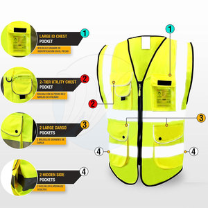 เสื้อกั๊กนิรภัย ANSI Class 1 แบบสั่งทำพิเศษ ขายดีที่สุด พร้อมไฟ LED กันน้ำ พิมพ์โลโก้ได้ วัสดุไนลอน/โพลีเอสเตอร์ สำหรับใช้งานกลางแจ้ง - Product Image 4