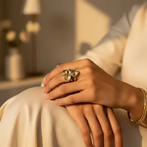 Anillo de Platino 925 con Piedras Naturales para Mujer, Joyería Fina Geométrica con Baño de Rodio, Regalo Elegante - Product Image 3