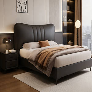 Cadre de lit Queen Size sans bruit avec structure KD et tiroirs, mobilier de chambre minimaliste rembourré en bois massif - Product Image 3