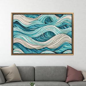 Abstract Wave Canvas Art: Modern Bohemian Wall Decor Print,GOLD <b>FRAMED</b> CANVAS - Product Image 1