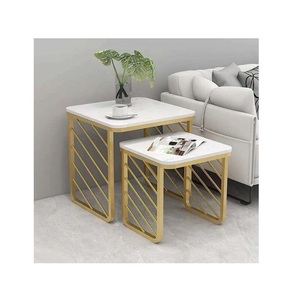 Mesa de centro dorada de lujo de acero inoxidable con tapa de mármol, muebles posmodernos para sala de estar, mesa de centro de mármol para sofás de sala de estar - Product Image 1