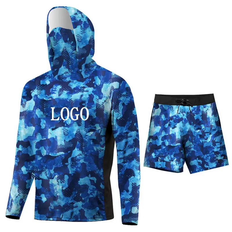 Conjunto de roupas de pesca de proteção personalizadas para homens, camisas e shorts de secagem rápida, camisas de pesca de manga comprida