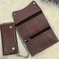 Portefeuille de luxe marron foncé avec chaîne, style vintage, porte-cartes, nouvelle collection 2025, portefeuille en cuir pour homme avec fermeture à bouton-pression pour cartes de crédit
