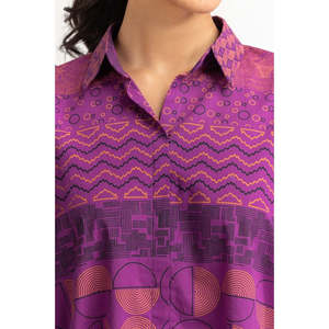 Conjunto de Camisa y Pantalón de Cintura Alta para Mujer, Transpirable, en Color Morado Teñido, con Decoración Estampada - Product Image 3