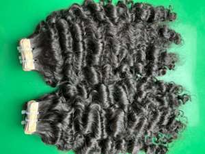 Extensiones de cabello humano de color natural Ins de cinta virgen rizada birmana dibujada Doble - Product Image 5