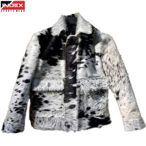 Veste en cuir de vachette de luxe pour homme Noir Blanc Imprimé vache Vêtement de moto pour motard - Product Image 1