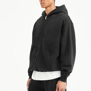 Sudaderas con capucha con cremallera de lana de algodón pesado para hombre, sudaderas de gran tamaño Boxy Fit, temporada de invierno, técnicas digitales lavadas a la piedra - Product Image 3