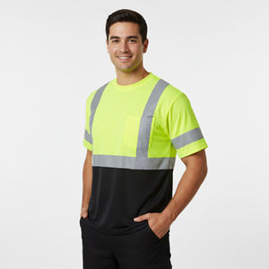 Vêtements de travail à manches courtes en polyester imperméable haute visibilité, classe 2 ANSI, logo personnalisé imprimé en deux tons, réfléchissant, avec éclairage LED de sécurité - Product Image 5